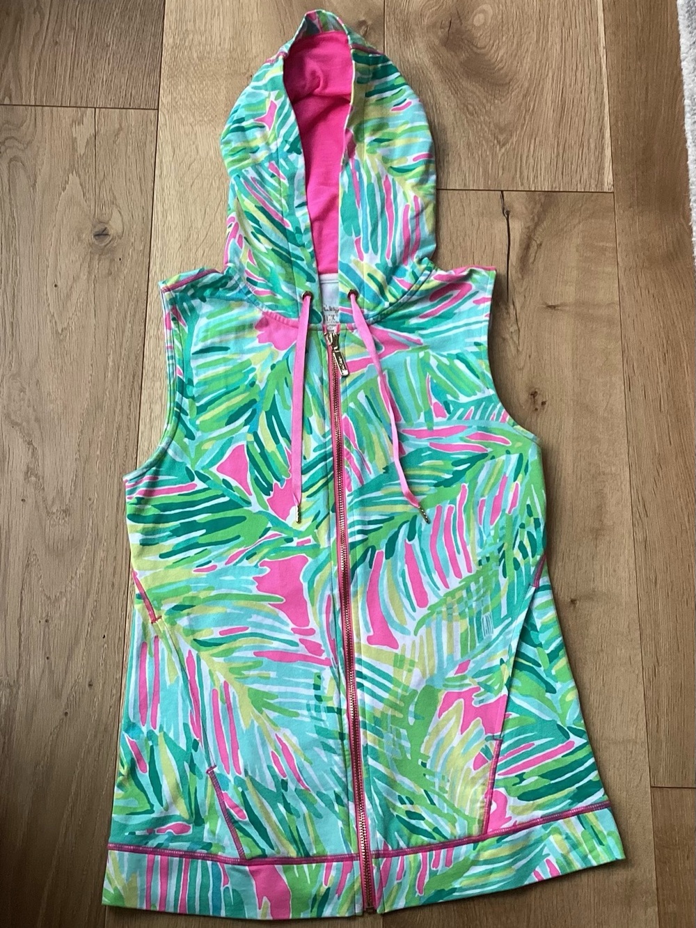 Lilly Pulitzer Sleeveless Hooded Zip Front Hoodie Vest XS Tropical Storm - Picture 2 of 6